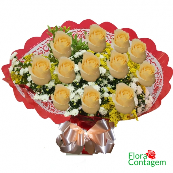 Buquê 12 Rosas Champanhe