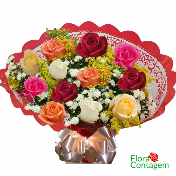 Buquê 12 Rosas Coloridas