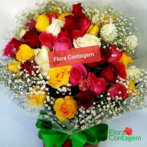 Buquê 36 Rosas Coloridas