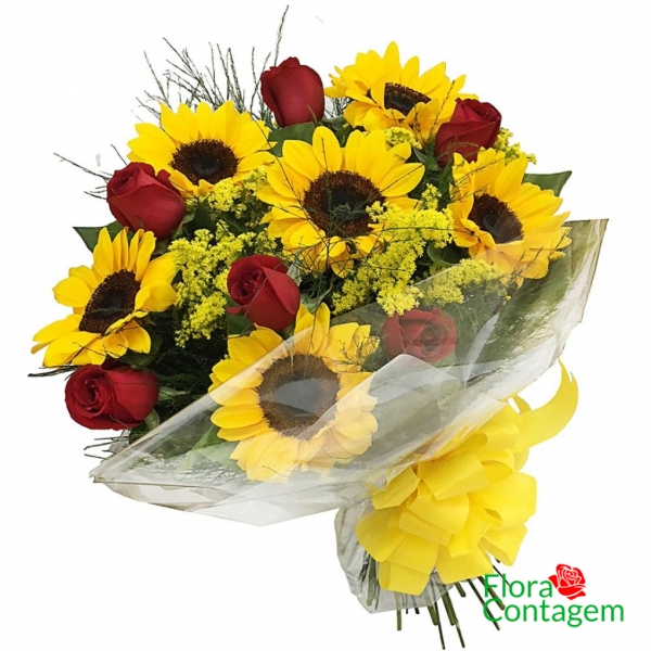 Buquê especial de e Rosas Com Girassol
