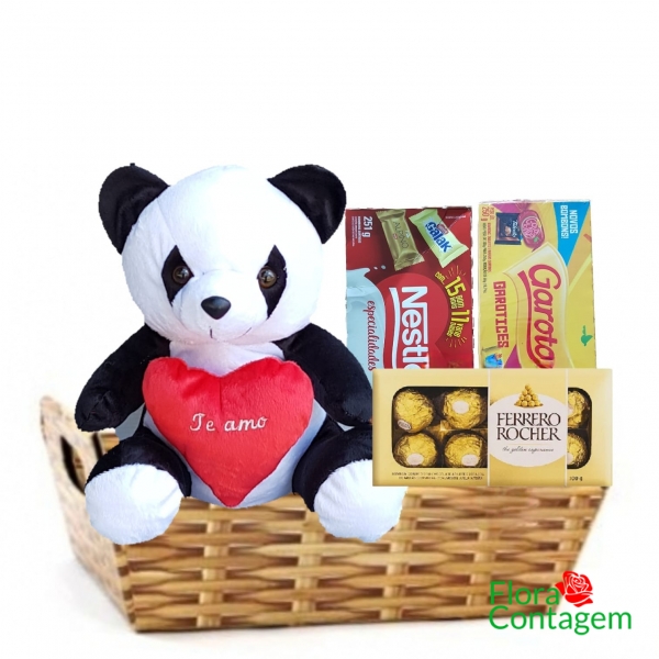 Cesta de Chocolates Pelucia Panda