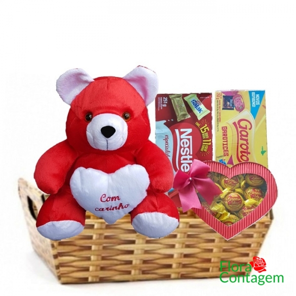 Cesta de Chocolates  Pelúcia Vermelha