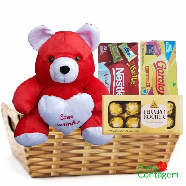 Cesta de Chocolates Pelúcia Vermelha