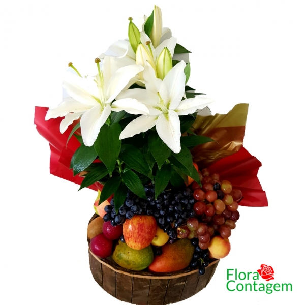 Cesta Flores e Frutas Família