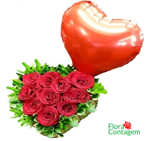 Coração de Rosas e Balão Coração